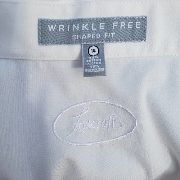 Mens Button Down Dress Shirt White Wrinkle Free Sz 14 FOXCROFT - Picture 3 of 5